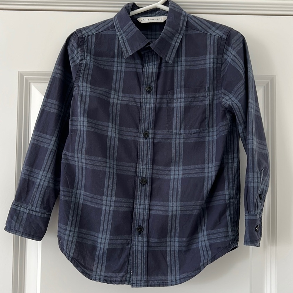 Janie and Jack navy plaid button down boys 3T
